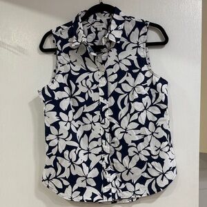 J. Crew Navy and White Floral Button-Down Shirt